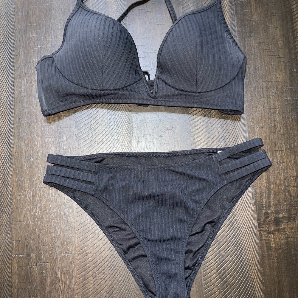 Black Ribbed Bikini Set